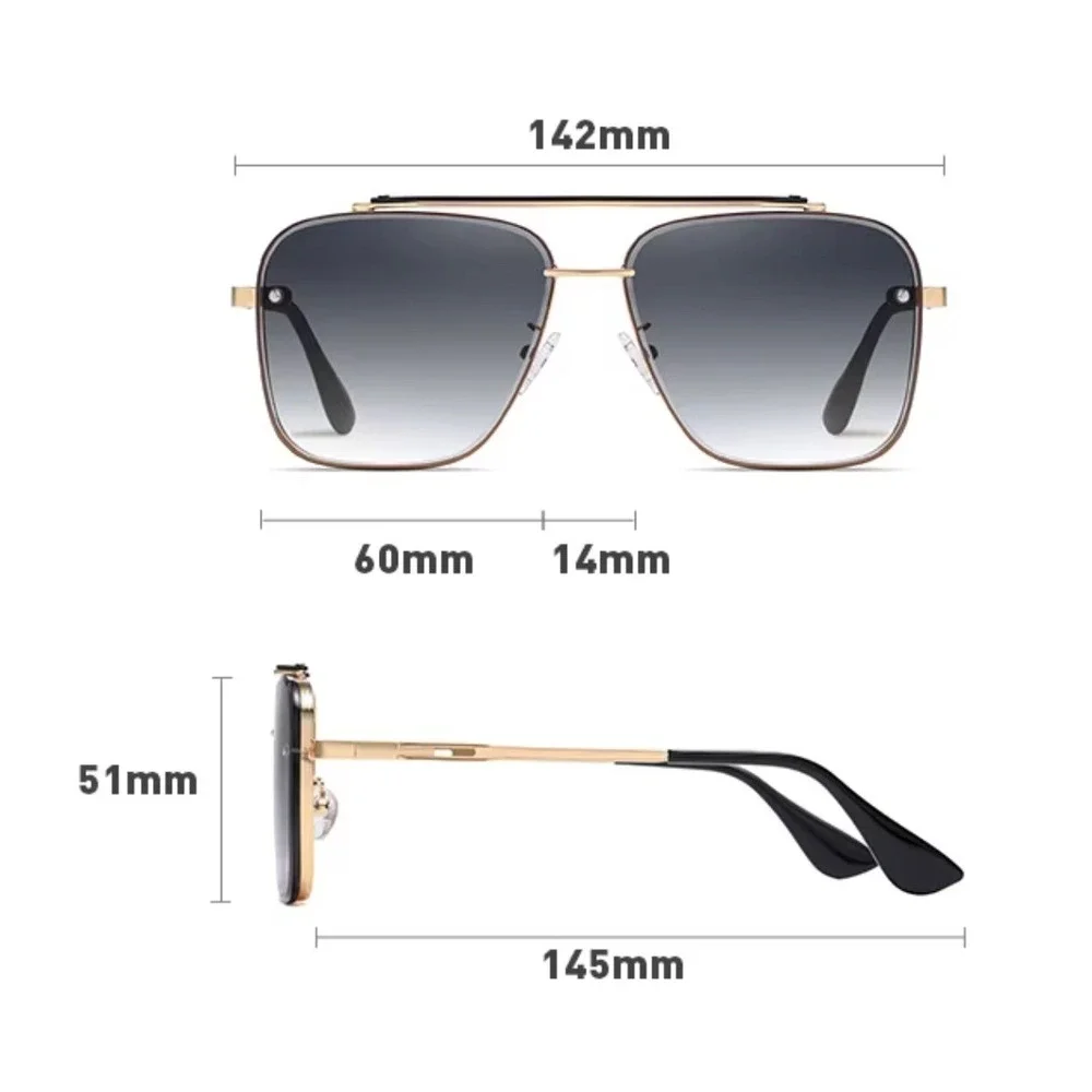 Square Fashion‎ Sunglasses Gold Frame Gray Gradient Lens Fashion Shades Classic